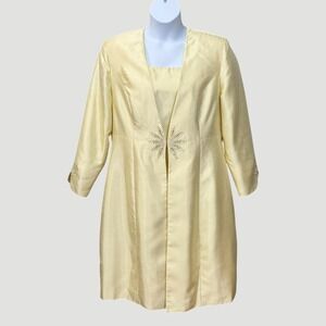 Ben Marc International Dress Jacket Set Size 2X Yellow Sheath Embroidered Church
